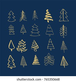 Hand drawn Christmas trees doodle icons