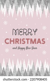 Hand drawn Christmas trees - greeting card. Vector illustration