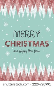 Hand drawn Christmas trees - greeting card. Vector illustration