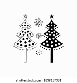Hand drawn Christmas trees icon. Pine trees vector illustration, isolated on white background