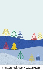 Handgezeichnete Weihnachtsbäume. Layout einer Grußkarte. Vektorgrafik