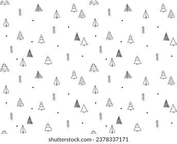 Hand drawn Christmas trees pattern. Seamless New Year doodle illustration. Merry Christmas vector for wallpaper, textiles, bedding, pajamas