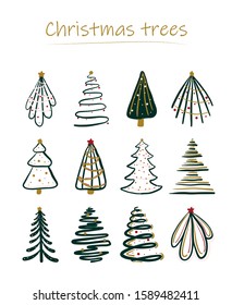 Hand drawn Christmas trees set