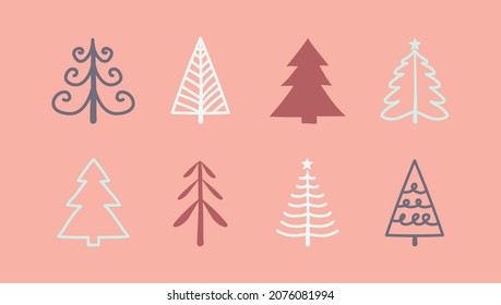 Hand drawn Christmas trees. Set of icons. Vector