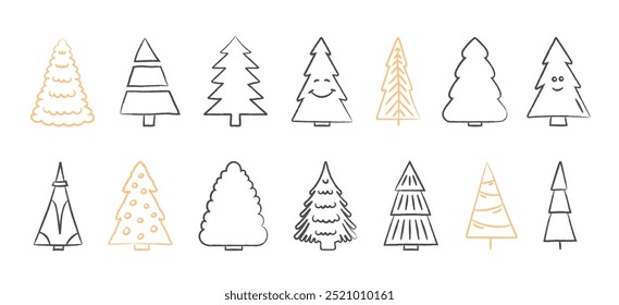 Handgezeichnete Weihnachtsbäume, Vektorgrafik eps10