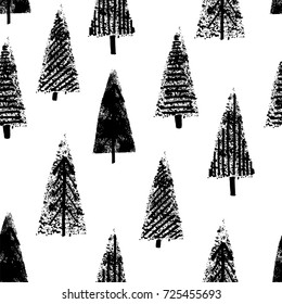 Hand drawn christmas trees stamp seamless christmas white background