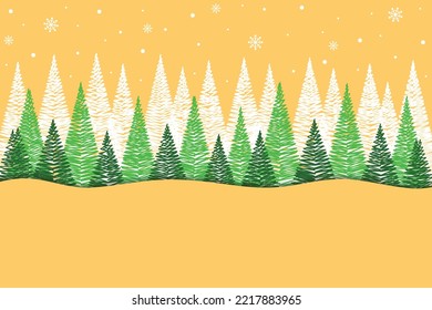 Hand drawn Christmas trees. Winter landscape. Layout. Vector illustration