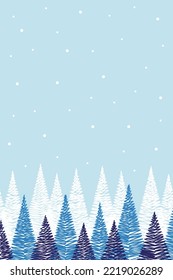 Hand drawn Christmas trees. Winter landscape. Layout. Vector illustration