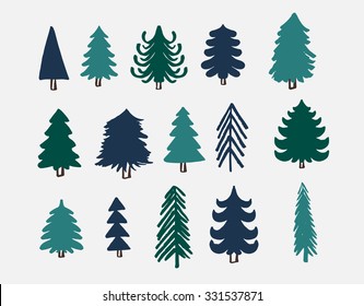 The hand drawn Christmas trees for your design