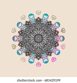 Hand Drawn Christmas Vector illustration. New Year Decorative Snowflakes Background. Winter Snow Flakes Doodles.