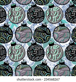 Hand drawn Christmas vector seamless pattern with balls.