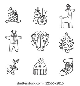 Hand drawn Christmas vector set. Could be used as icons for web, poster, card, pattern.