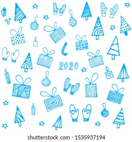 Hand drawn Christmas vector set. 