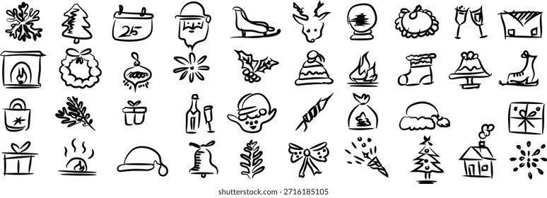  Hand drawn Christmas vector  set for commercial use 