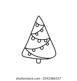 Hand drawn christmas vector tree illustration icon line for festive projects, greeting cards, or winter decorations, evoking childlike wonder and seasonal cheer
