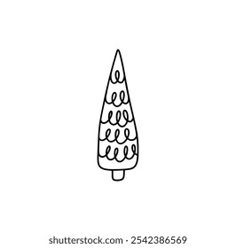 Hand drawn christmas vector tree illustration icon line for festive projects, greeting cards, or winter decorations, evoking childlike wonder and seasonal cheer