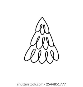 Hand drawn christmas vector tree illustration icon line for festive projects, greeting cards, or winter decorations, evoking childlike wonder and seasonal cheer