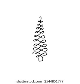 Hand drawn christmas vector tree illustration icon line for festive projects, greeting cards, or winter decorations, evoking childlike wonder and seasonal cheer