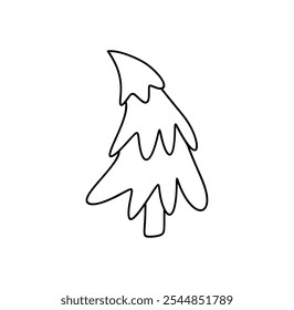Hand drawn christmas vector tree illustration icon line for festive projects, greeting cards, or winter decorations, evoking childlike wonder and seasonal cheer