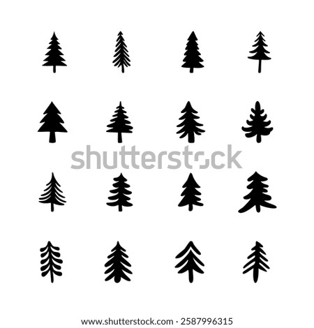 Hand drawn christmas winter pine trees vector set