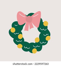 Hand drawn Christmas wreath doodle icon. Vector illustration isolated on grey background