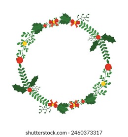 Hand drawn christmas wreath illustration on white background.