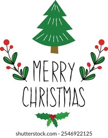 Hand drawn Christmas wreath, with lettering