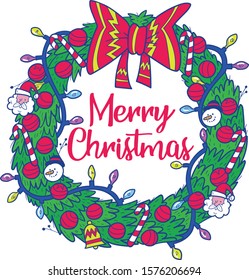 Hand drawn Christmas Wreath. Vector illustration