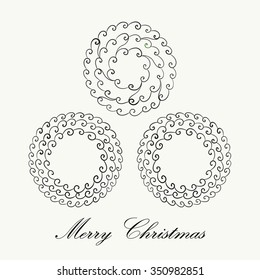 Hand drawn Christmas wreaths set for adult anti stress Coloring Page. Isolated on white background. Vector monochrome sketch. Eps 8.