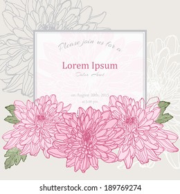 Hand drawn chrysanthemum background, retro invitation or greeting card template