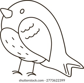 Hand drawn chubby bird doodle icon black line art minimalist cute cartoon sticker design