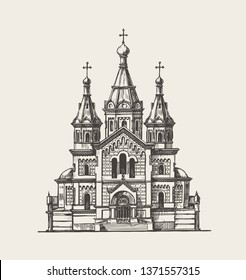 Hand drawn church building. Sketch vector illustration