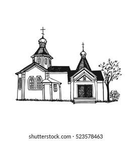 Hand drawn church. Christ home. 