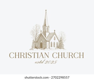 Dibujado a mano logotipo de la iglesia Ilustración vectorial 