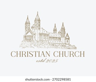 Dibujado a mano logotipo de la iglesia Ilustración vectorial 