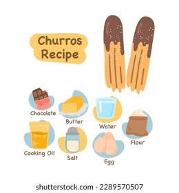 hand drawn churros illustration recipe concept