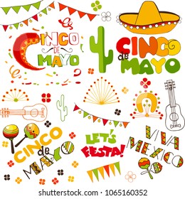 hand drawn cinco de mayo doodle elements