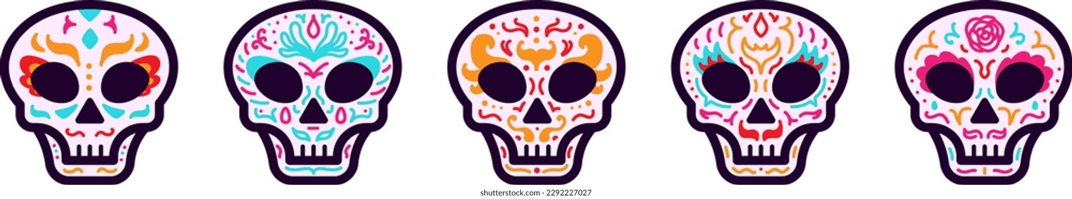 Hand Drawn Cinco De Mayo Skull Vector Illustration Set