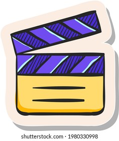 Hand drawn Cinema film icon in sticker style vector illustration