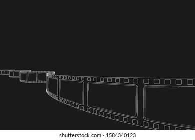 Hand drawn cinema film strip. Sketch empty frame film roll for text, festival, poster, flyer, banner. Cinematography arts hand drawn decorative film strip frame. Retro photo film. Vector doodle style.