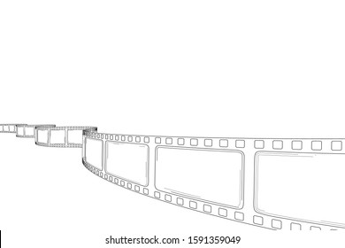 Hand drawn cinema film strip. Sketch empty frame film roll for text, festival, poster, flyer, banner. Cinematography arts hand drawn decorative film strip frame. Retro photo film. Vector doodle style.