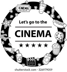 Hand drawn cinema frame.   Ideal for cards, party  invitations, design, flyers.
