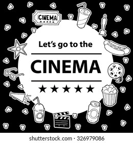 Hand drawn cinema frame.   Ideal for cards, party  invitations, design, flyers.
