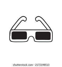 Hand drawn cinema glasses doodle 3d movie glasses in sketch style. Vector illustration isolated on white background.