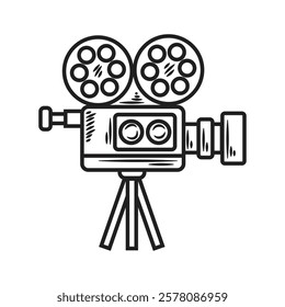 Hand Drawn Cinema Illustration Colorless - Camera