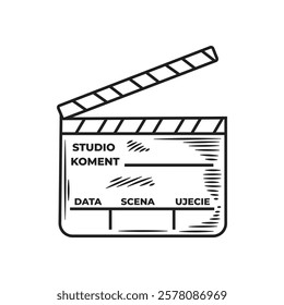 Hand Drawn Cinema Illustration Colorless - Clapperboard