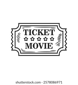 Hand Drawn Cinema Illustration Colorless - Ticket