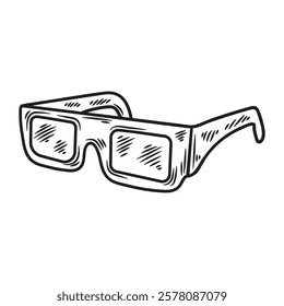 Hand Drawn Cinema Illustration Colorless - 3D Glasses