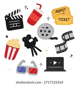 Dibujado A Mano Cine Y Película Elementos Doodle Clipart