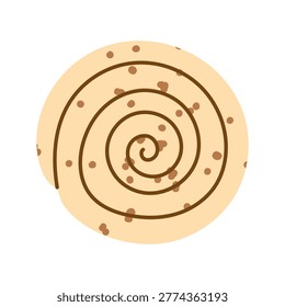 Hand drawn cinnamon roll with spiral shape and topping texture, perfect for bakery menus, dessert packaging, and sweet food branding